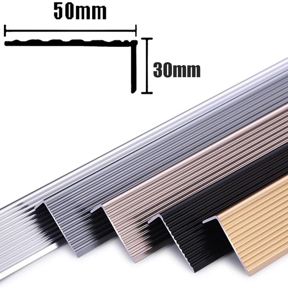 Perfil De Borde De Escalón Aluminio Tiras Antideslizantes para Peldaños Perfiles Angulares Forma De L para Escalones Madera Metal Baldosas(Grey,52"/130cm)