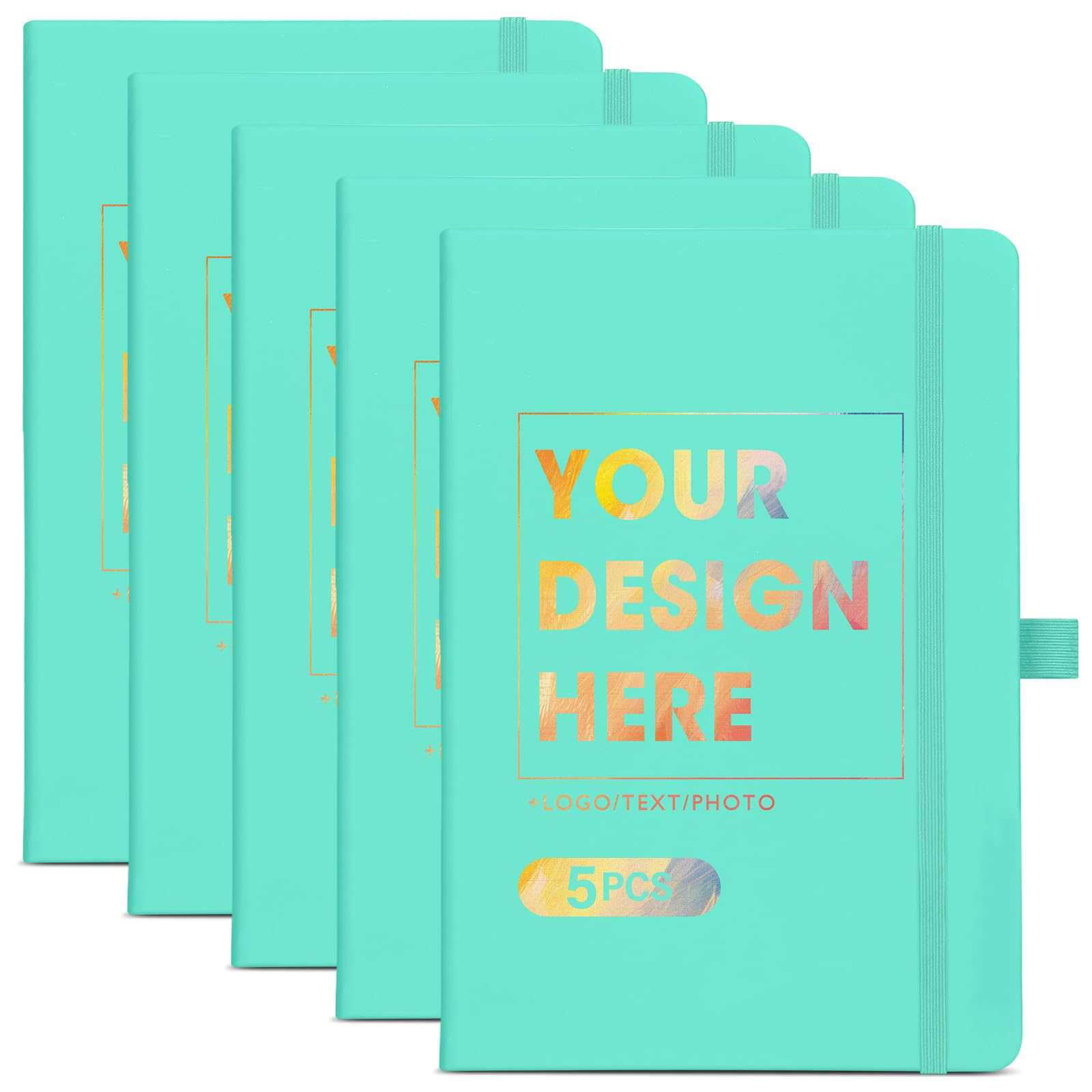 ENOMY 5 Pcs A5 Personalised Notebooks Customized Hardcover Custom Notebook with Logo/Text/Image Writing Journal for College Office Friend Green
