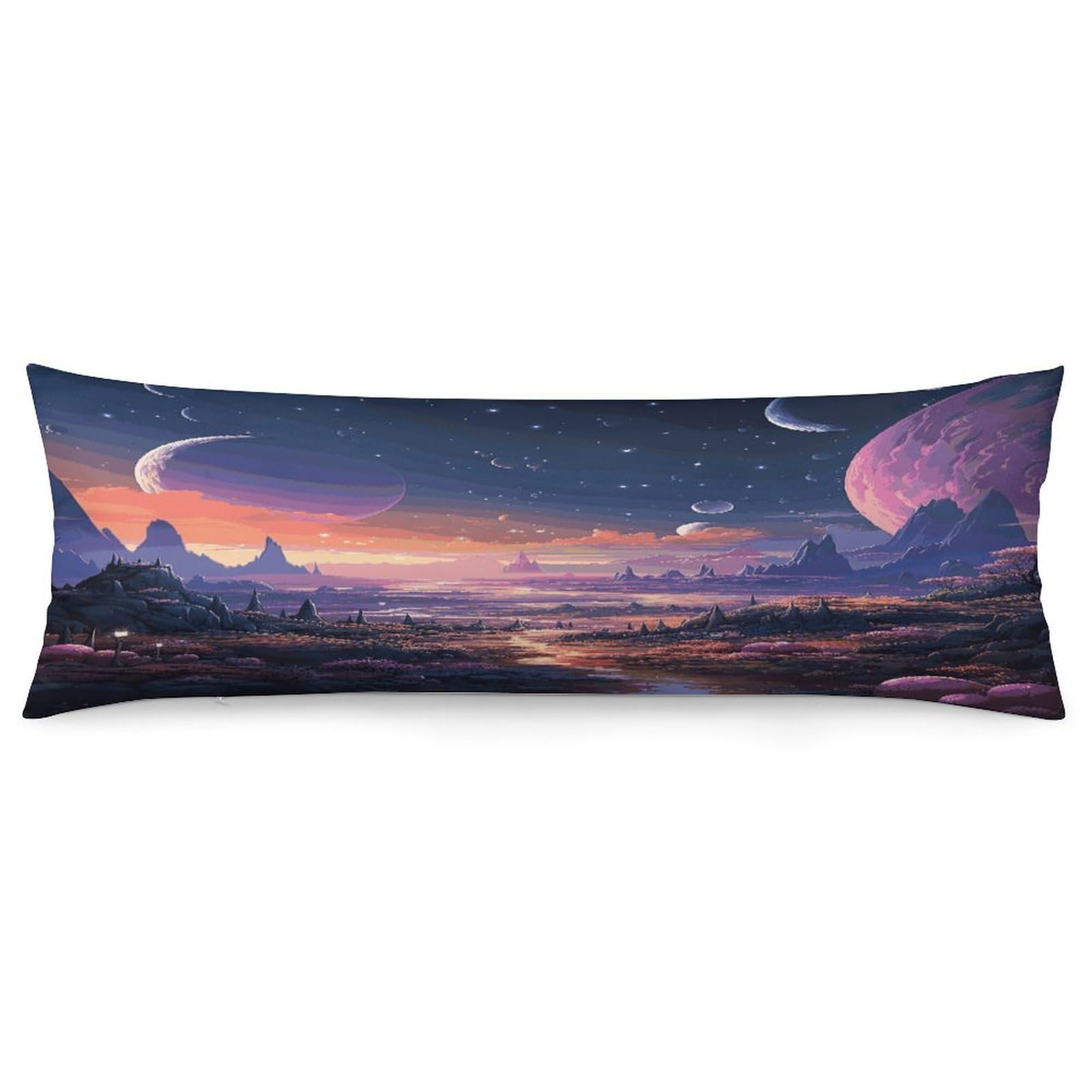 Colorful Retro Space Theme Pillowcase Long Body Pillow Cover Soft Decorative Body Pillow Case Breathable Large Pillowcase Cute Cozy Pillow Protector for Bed Sofa Couch Room 18.9 X 53 Inch