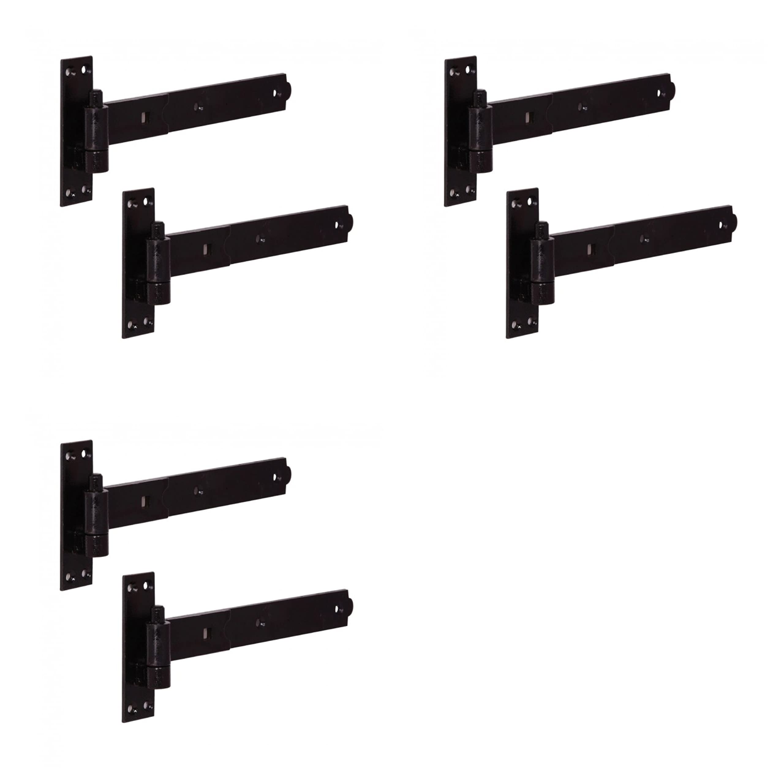 Gate Hinges Straight 250mm 10" 3 x Pair Black Heavy Duty Hook and Band Hinge