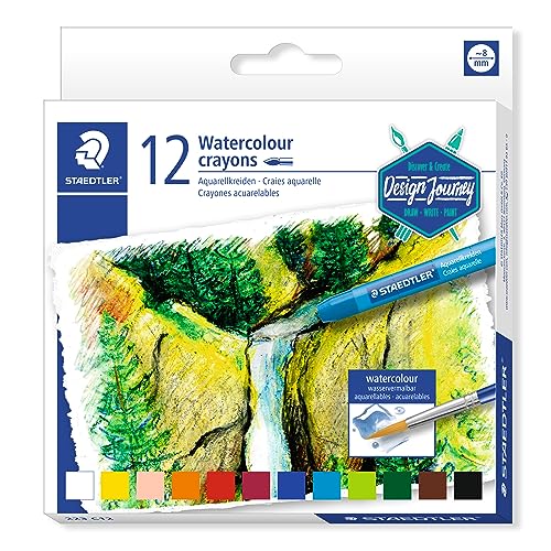 STAEDTLER 223 C12; crayones Acuarelables De Colores Variados; caja Con 12 Lápices De Cera Para Acuarela, multicolor