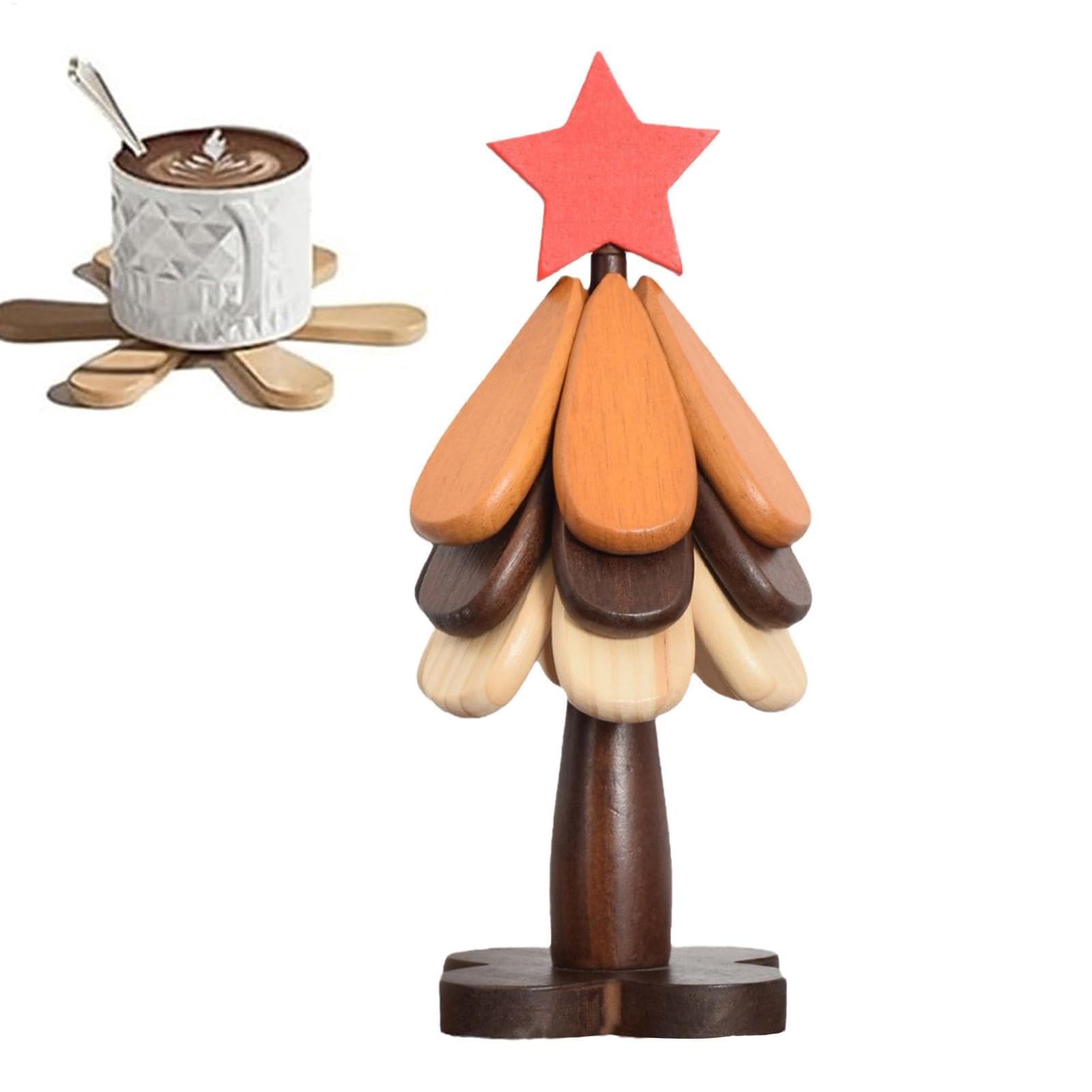 Dessous-de-Plat en Bois en Forme de Sapin de Noël 3 Dessous de Verre