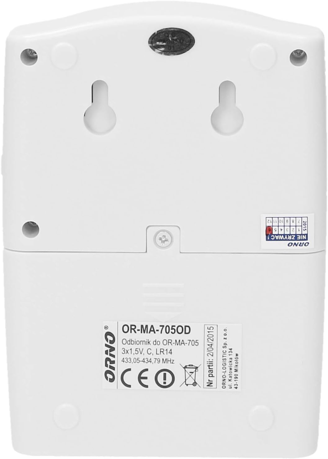 ተመለስ view of the ORNO MA-705 Receiver showing battery compartment