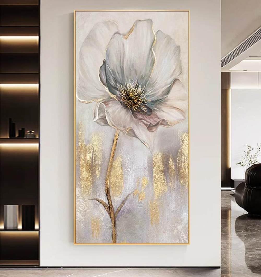 Peinture à l'huile abstraite moderne bleue décoration murale grand format sur toile