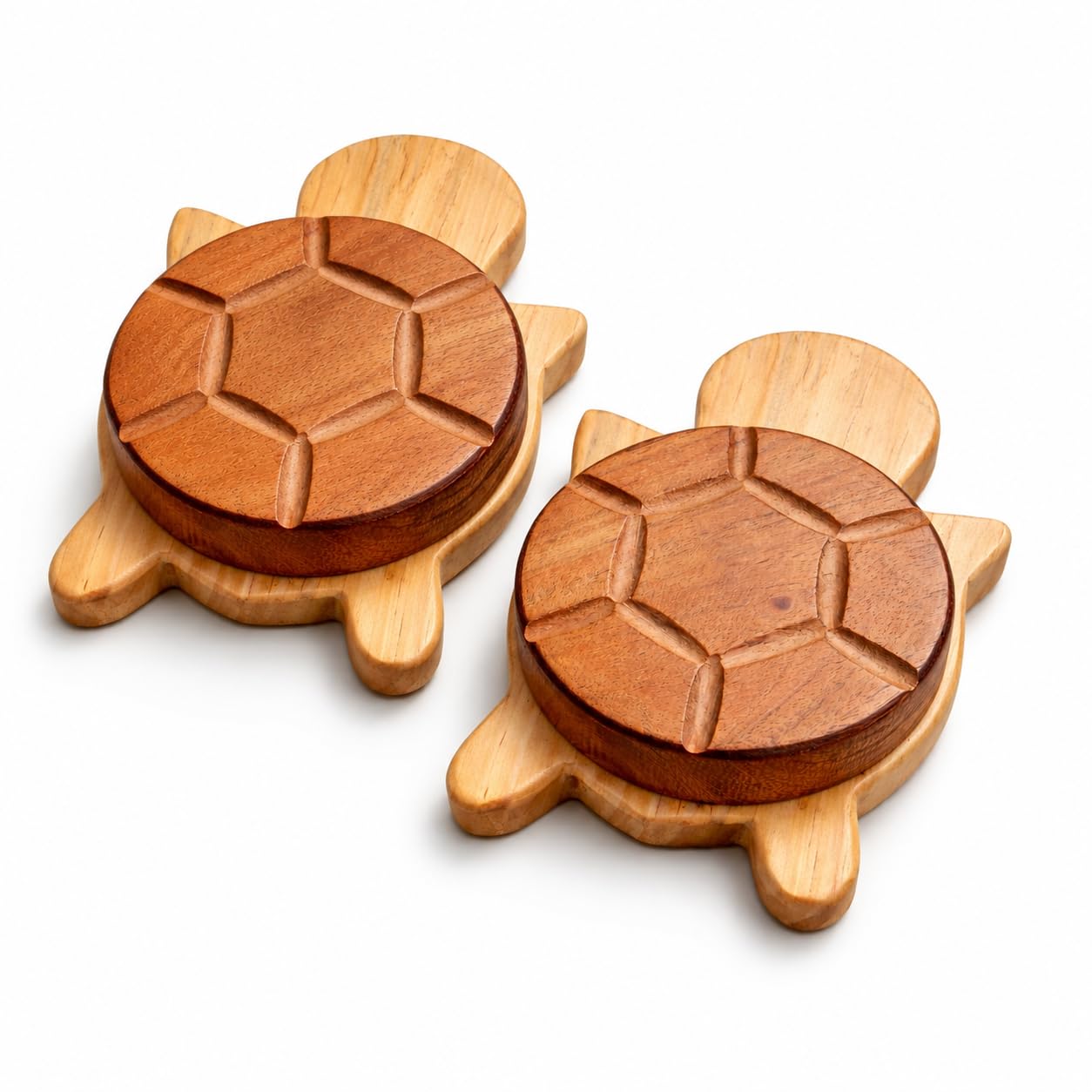 Wooden Turtle Coasters Set of 2, 12 x 8 cm, Natural Brown | Water Absorbent, Furniture Protection, Carved Shell Design, Natural Wood-image-19