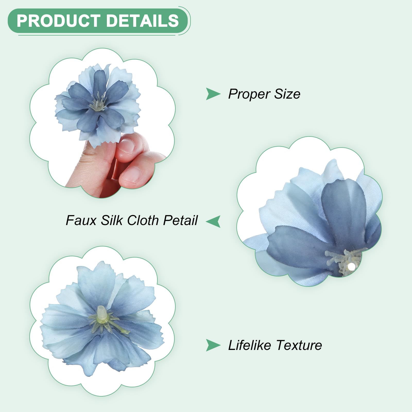 M METERXITY 50-Pack Artificial Flower Heads, Silk Fake Plum Blossom Head for Wedding/Garland/Hat/Shoes/Party Decoration - Image 2
