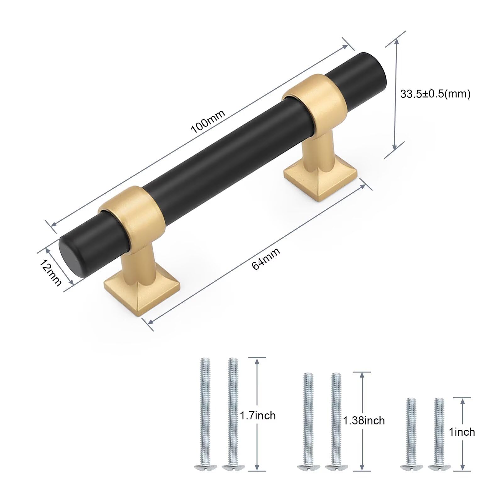 Schrankgriffe mit goldfarbenem Champagnersockel, T-Form, für Küchenschränke, Kommoden, 20 Stück, 64 mm, Gesamtlänge: 10,2 cm