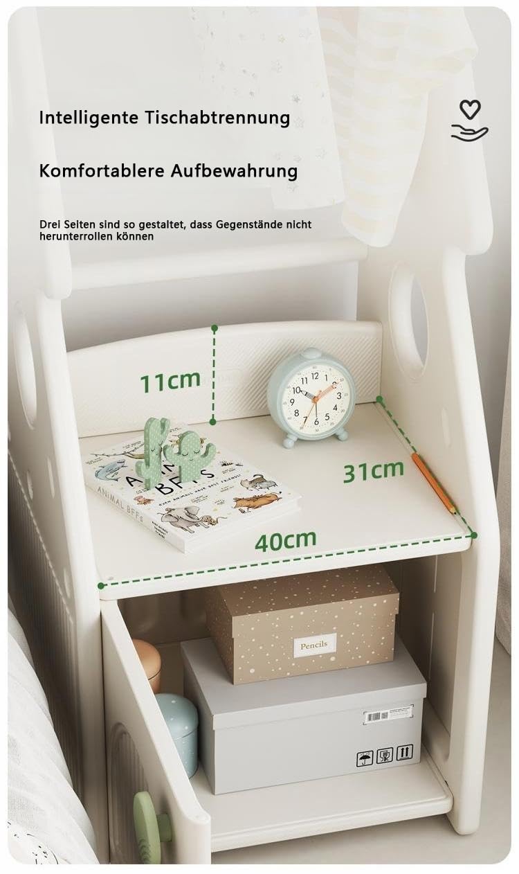 habeig Kinder Garderobenständer mit Kommode, 129 cm Höhe, Weiß, Kleiderständer mit Ablage und Bücherregal, abgerundete Kanten #4210