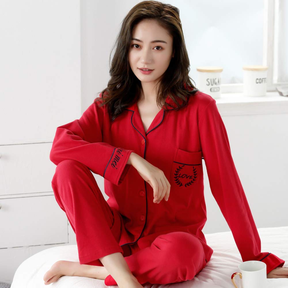 Conjunto De Pijamas De Mujer,Invierno 100% Algodón Conjunto De Pijamas Suaves Ropa De Dormir Clásica De Color Sólido Con Bolsillos Mangas Largas Conjunto De Pijamas Ropa De Dormir Acogedora Ropa D