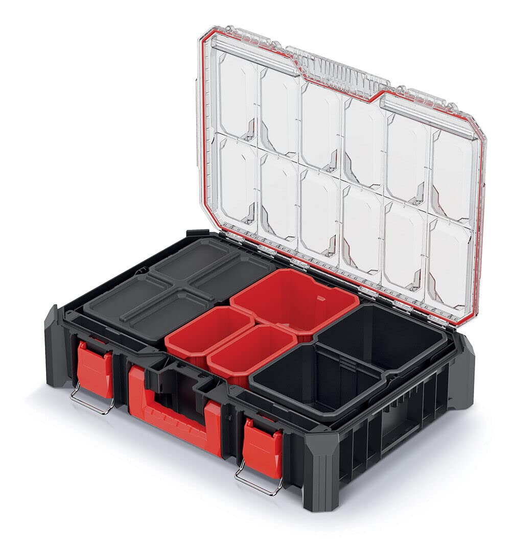 Kistenberg Sortierkasten Sortimentskasten Kleinteilemagazin mit Boxen Fächern Transparenter Decker Stapelbar 543 x 368 x 122 mm