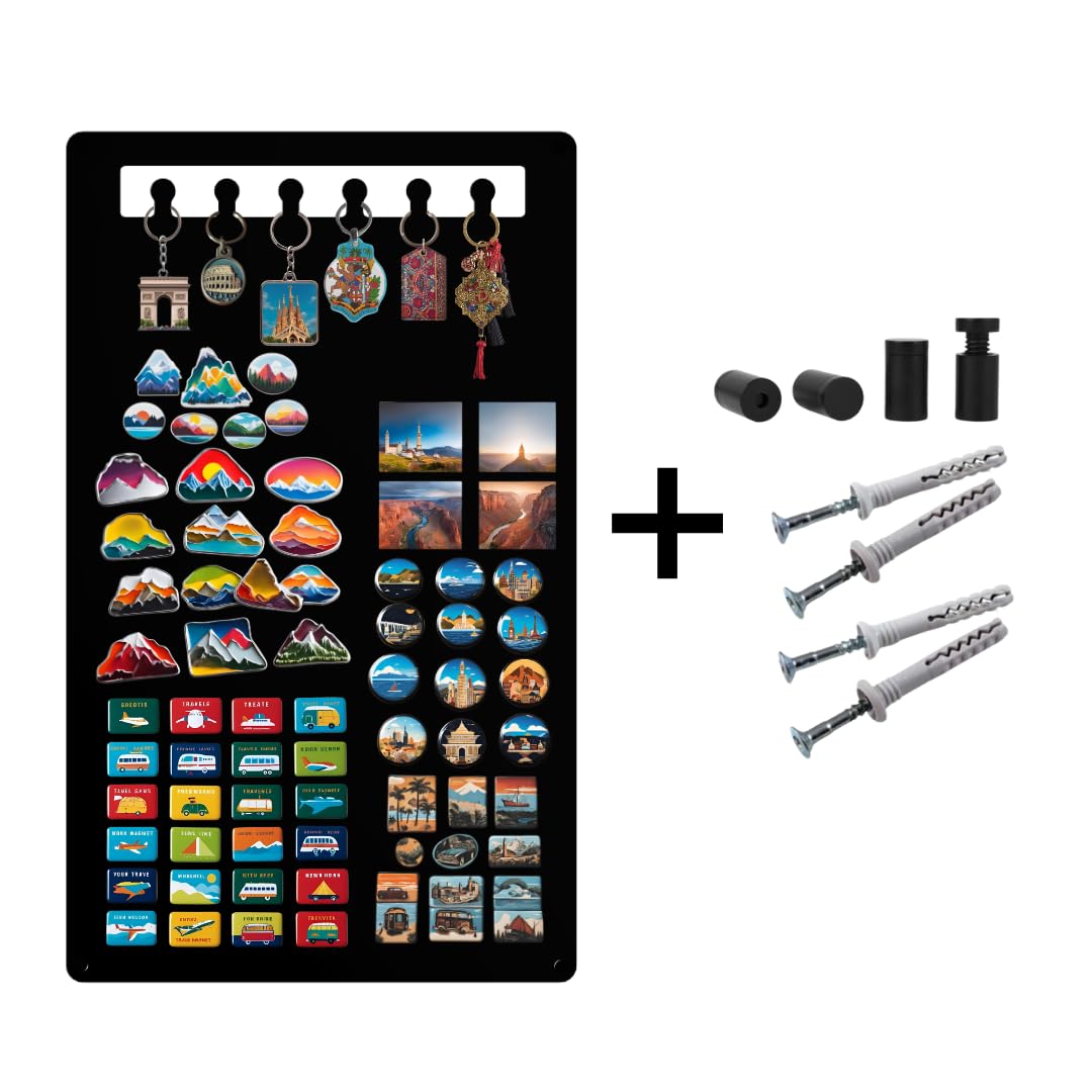 Lavagna Magnetica con Ganci per Chiavi Nero 30x70 cm | Lavagna in acciaio per magneti e appunti, con ganci per chiavi e superficie scrivibile; kit di montaggio incluso