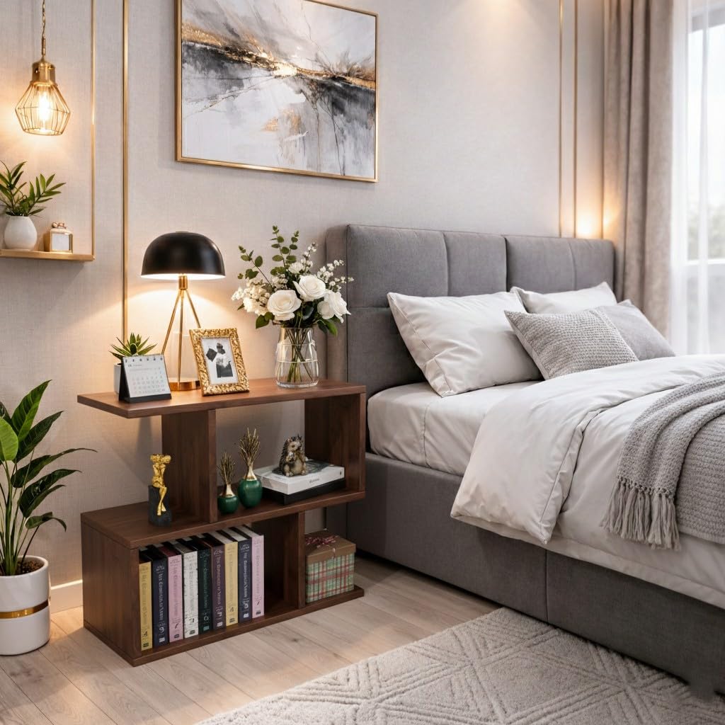 SPYDER CRAFT Zig Zag Engineered Wood Bedside Table for Bedroom|Wooden Modern Side Tables for Bedroom|Side Table for Bed Room|Corner Table for Bed Room (Finish Color -Colambian, DIY(Do-It-Yourself))-image-26