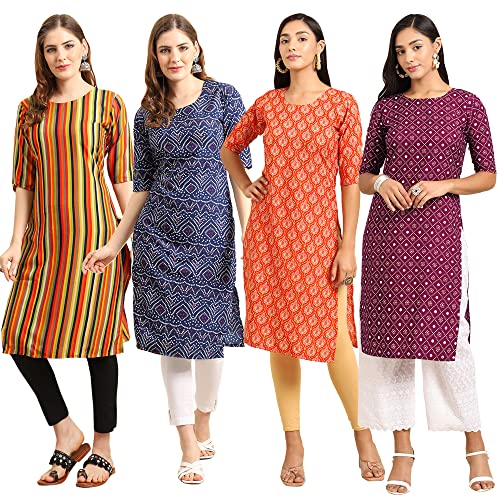 Image of Pinkmint Women's Crepe Digital Print Straight Kurta (Pack of 4)