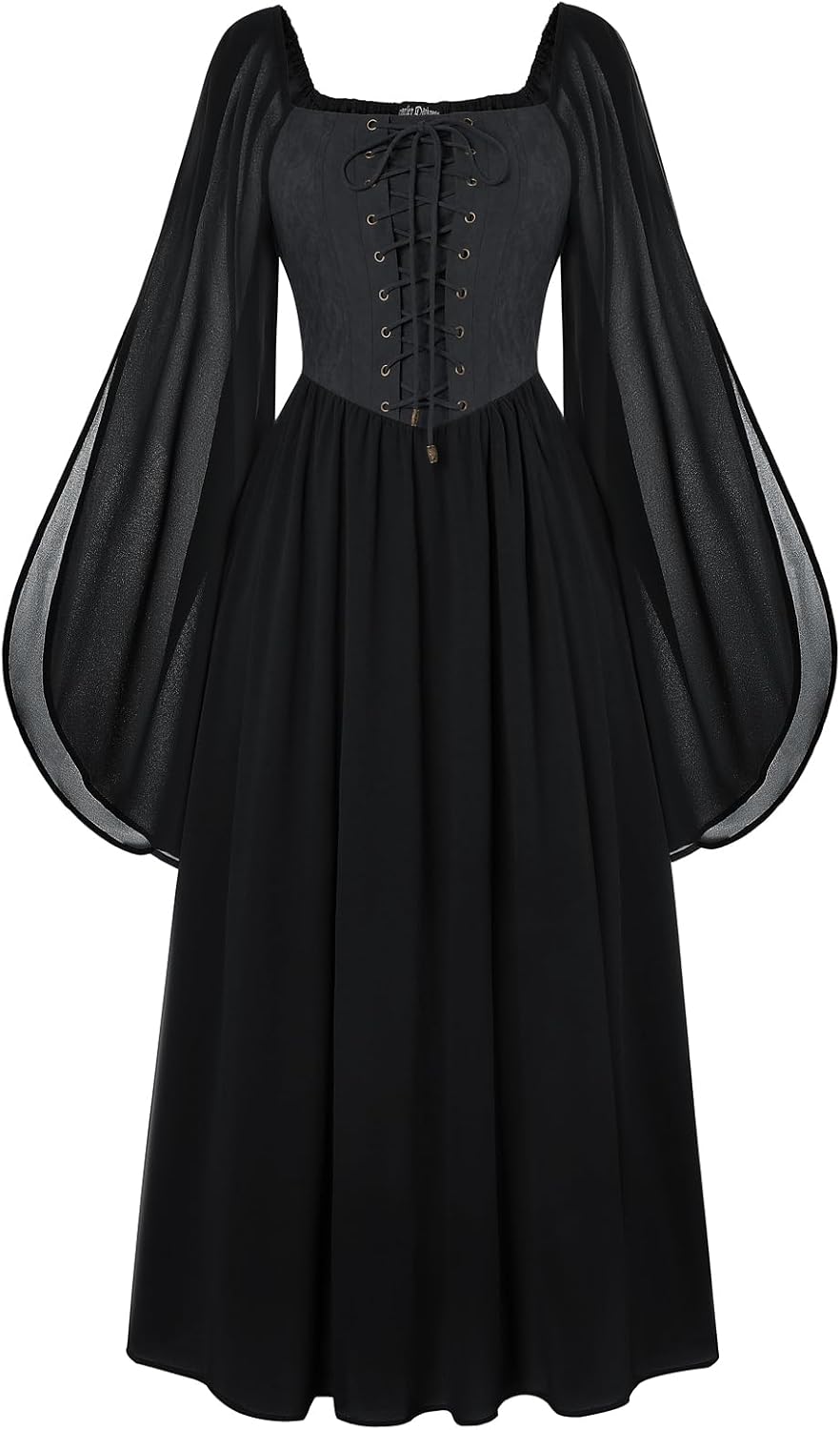 Scarlet Darkness Renaissance Costume Women Pirate Dresses Split Bell Sleeve Medieval Ren Faire Dress with Pockets