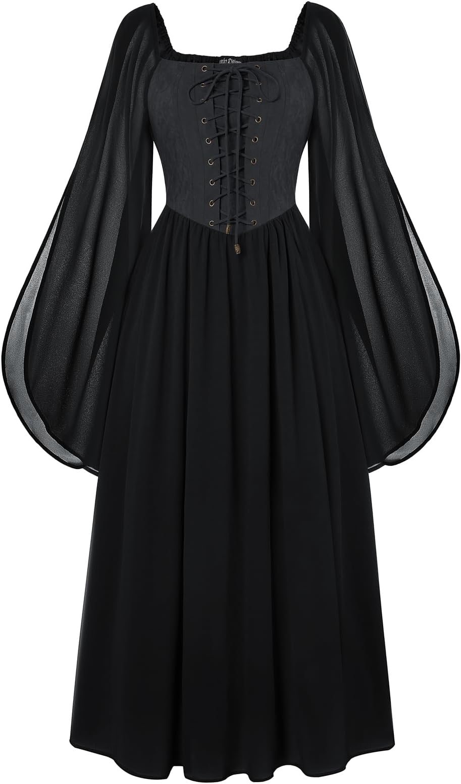 Renaissance Costume Women Pirate Dresses Split Bell Sleeve Medieval Ren Faire Dress with Pockets
