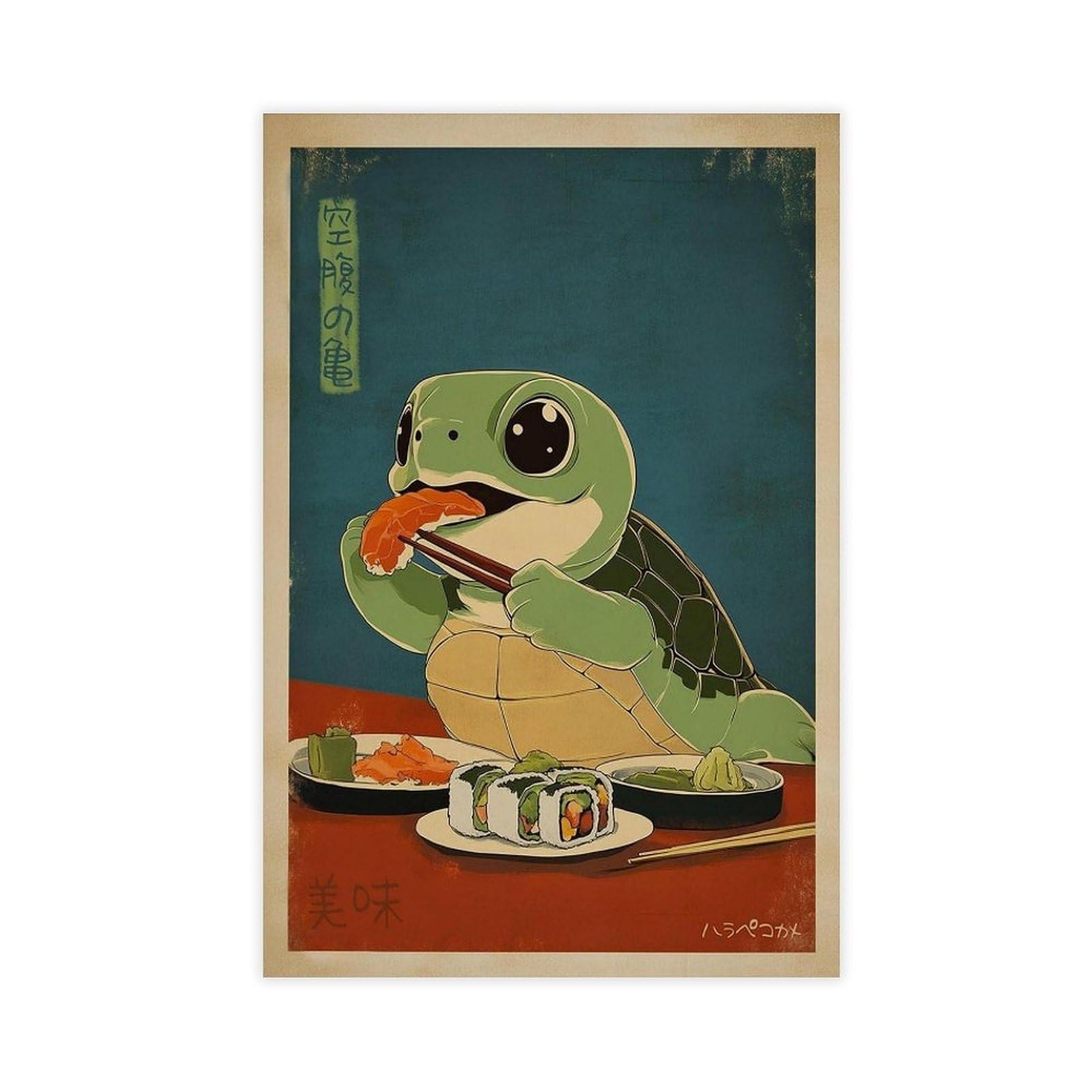 Fvkfvk Unframe-Style Sushi Turtle Japanese Kawaii Kitchen Canvas Poster For Dorm Room Decor Gift