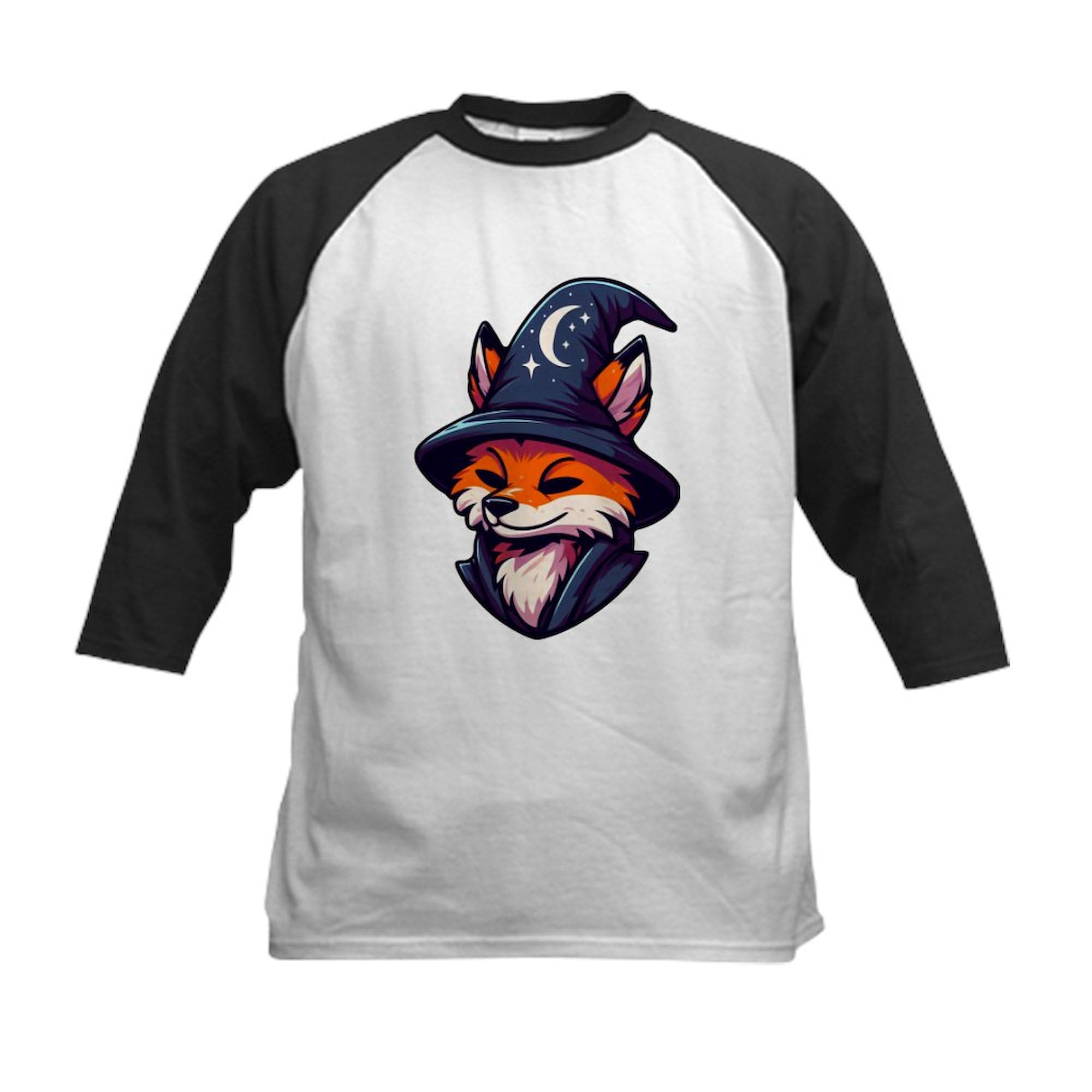 CafePress Fox Wizard Magic Fantasy Kids Baseball T Shirt Kids Cotton Baseball Jersey, 3/4 Raglan Sleeve Shirt Black/White