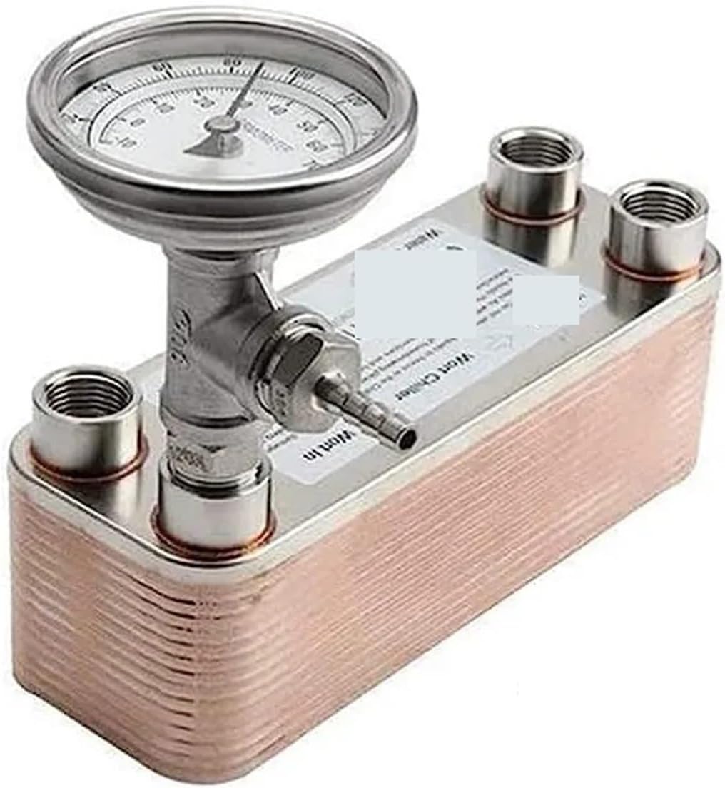 Heat Exchanger, Beer Brew Wort Chiller 30 Plate Heat Exchanger Homebrew Cooling Tools With 3" Face Bi-metal Thermometer Probe