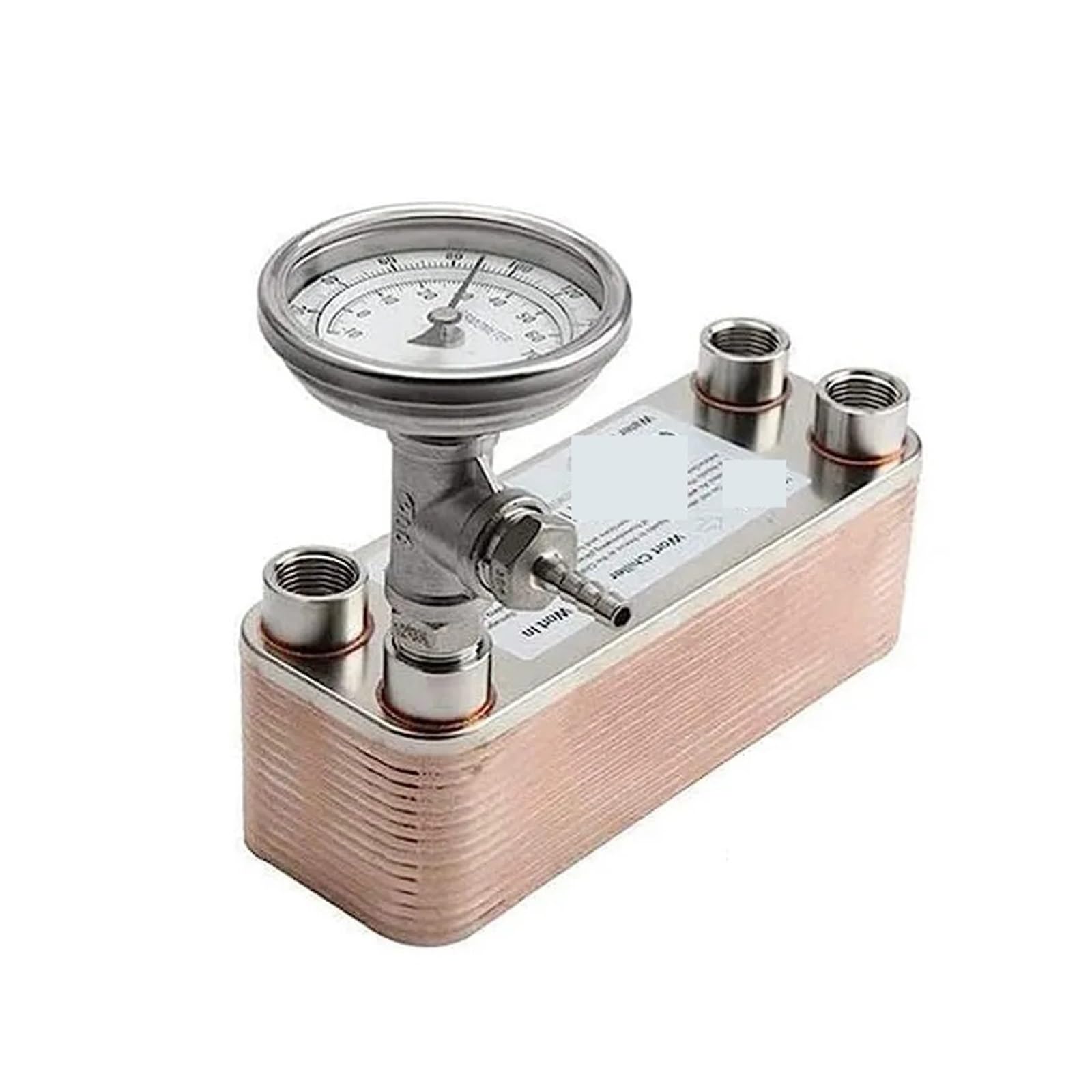 Heat Exchanger, Beer Brew Wort Chiller 30 Plate Heat Exchanger Homebrew Cooling Tools with 3" Face Bi-Metal Thermometer Probe