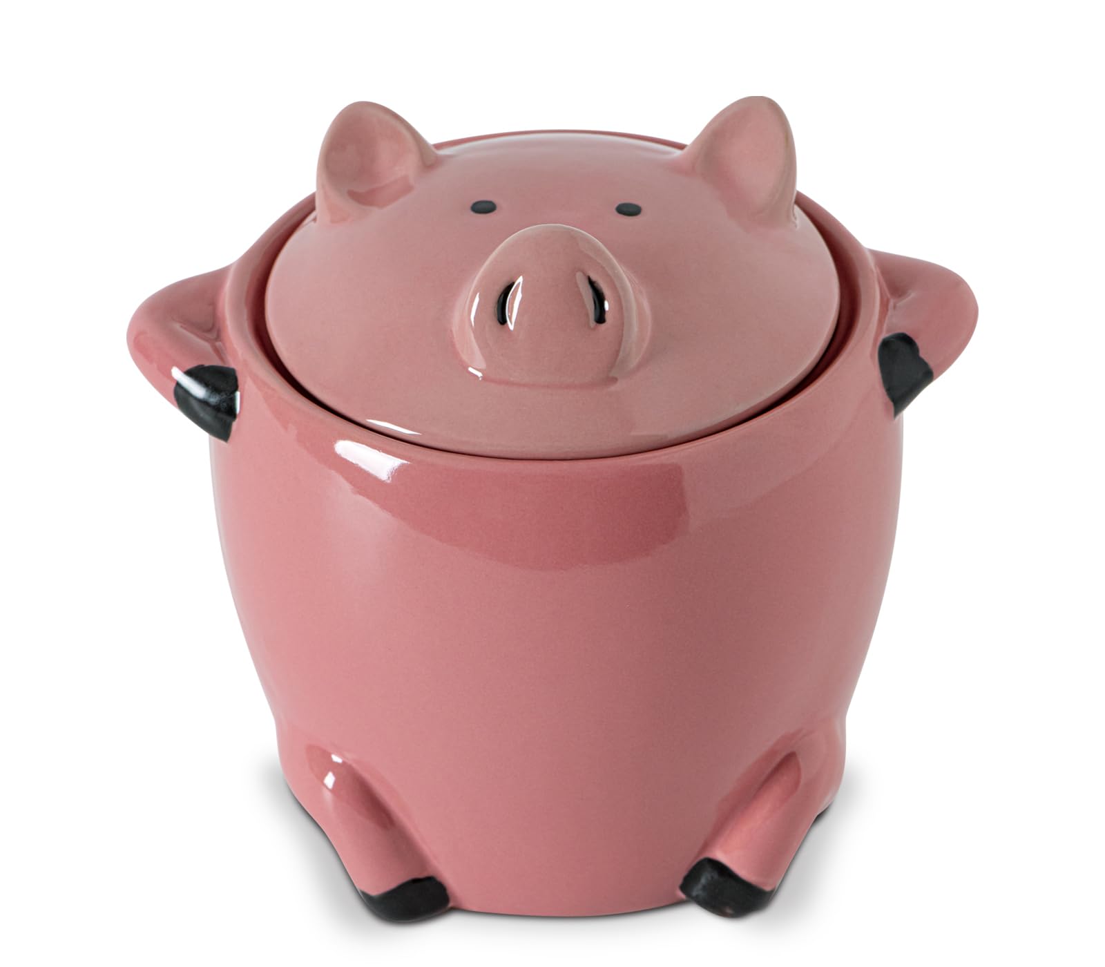 GABROC Rustic Charm Pink Pig-Shaped Ceramic Bacon Grease Saver With Strainer And Lid, Large Size