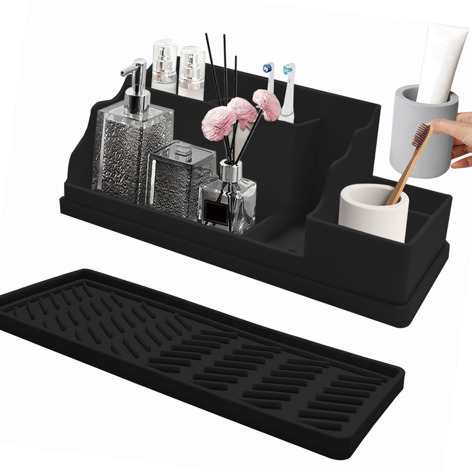 Kaeltsyn Space Saving Cosmetic Keeper Adhesive Mount Arranges Makeup Brushes Skincare Products Smooth and Trendy Cosmetic Planner Storage Including Drain Tray