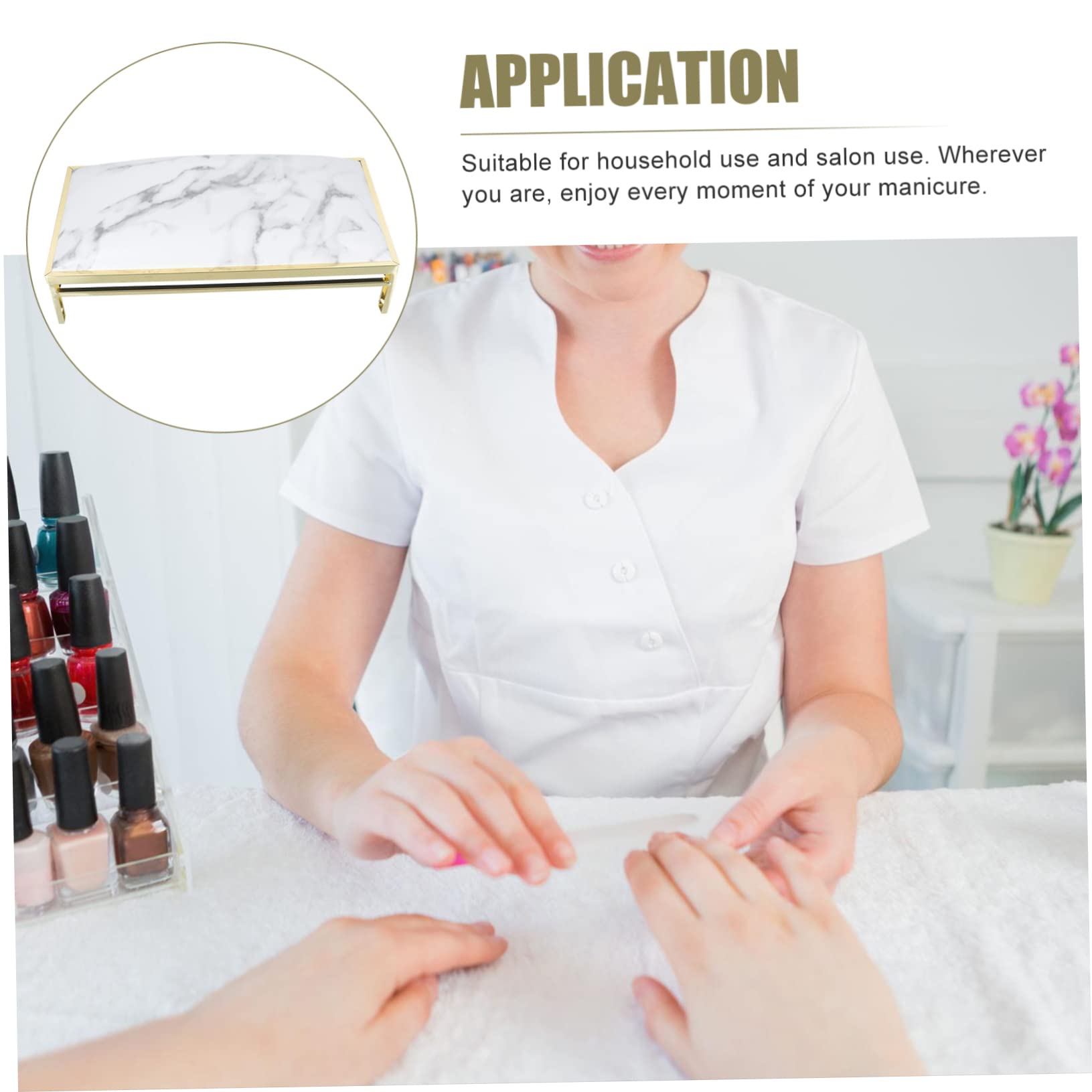 Cuscino Poggiamano per Unghie in Cuoio e Metallo Bianco | Supporto Stabile per Polso, per Uso Domestico e Manicure, Design Marmo, Formato 1 Pezzo