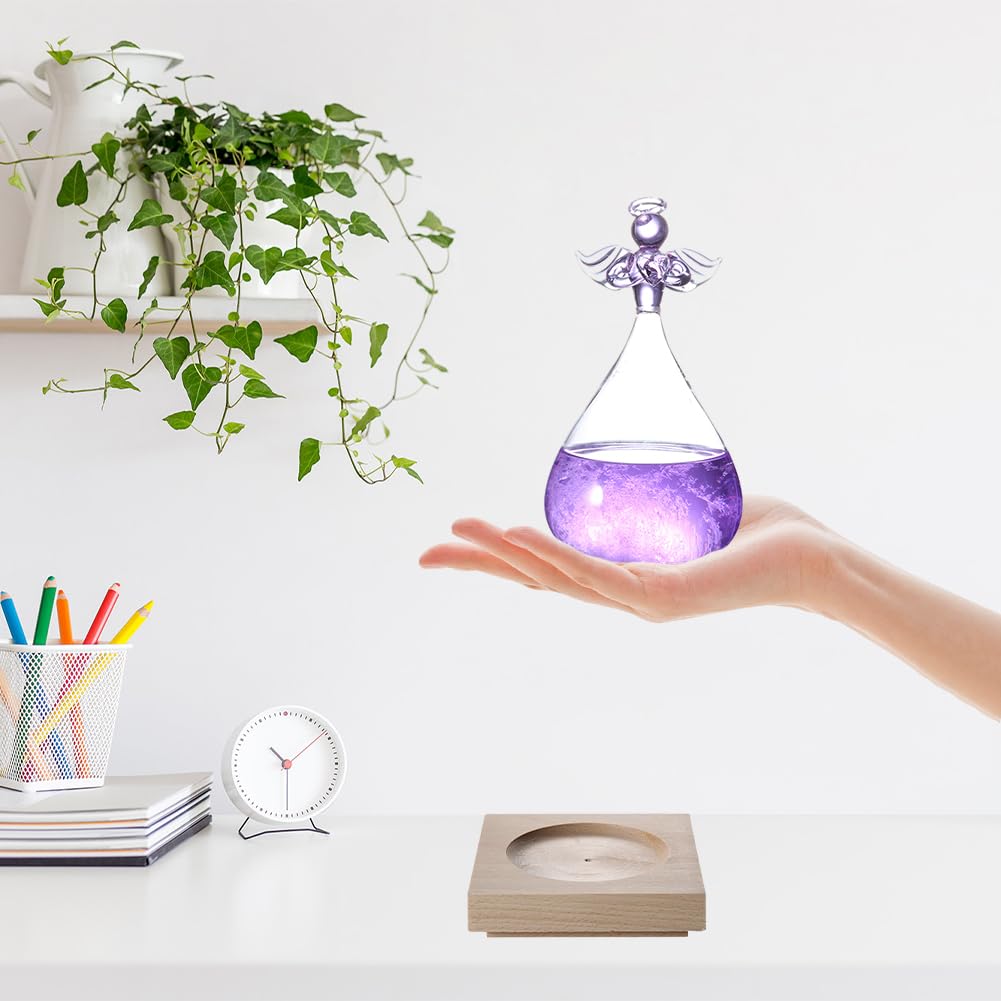 Joyzan Storm Glass Weather Predictor, Predicting Forecaster Glass Barometer Water Drop Cloud Station Office Home Decor Decorative Bottle Tabletop Crystal Desktop Decoration Wood Base Christmas Gift