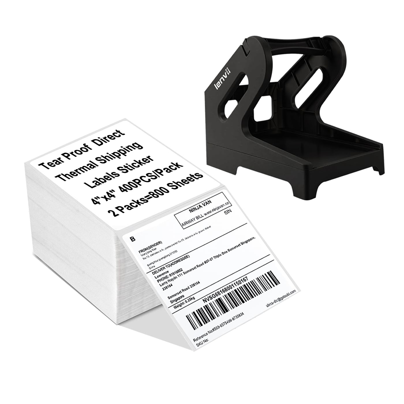 LENVII 4" x 4" Direct Thermal Labels, Tear-Proof Printing Label, with Thermal Label Holder