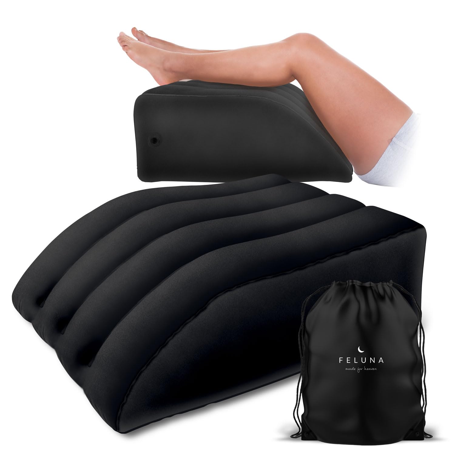 LuxoCare Opblaasbaar veneus kussen en slaapmasker, wigkussen om te slapen, chirurgisch herstel, aderkussens ter verlichting van de benen en bevordert de bloedsomloop (zwart