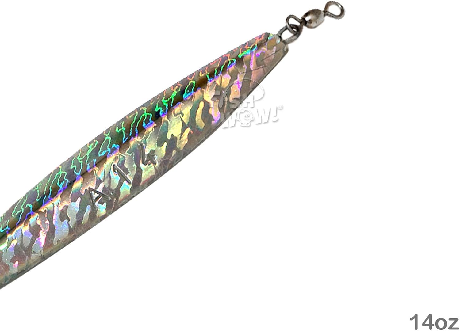 2pcs Fish WOW!® 14oz Diamond Jigs Chrome Silver jig + Mylar Holographic Laser Fishing jigs with a Treble Hook, Nickel Finish Saltwater