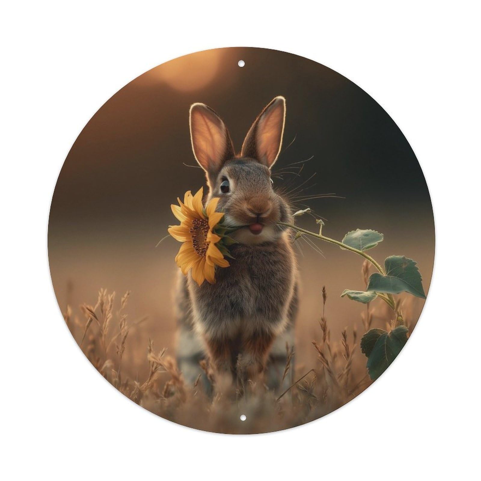 Cwbufd Vintage Style Animal Brown Rabbit Sunflower Warm Nature Sunset Vintage Metal Tin Sign Plaque Wall Decor For Cafe, Club Bar, Office, Garden Metal Poster 8X8inch