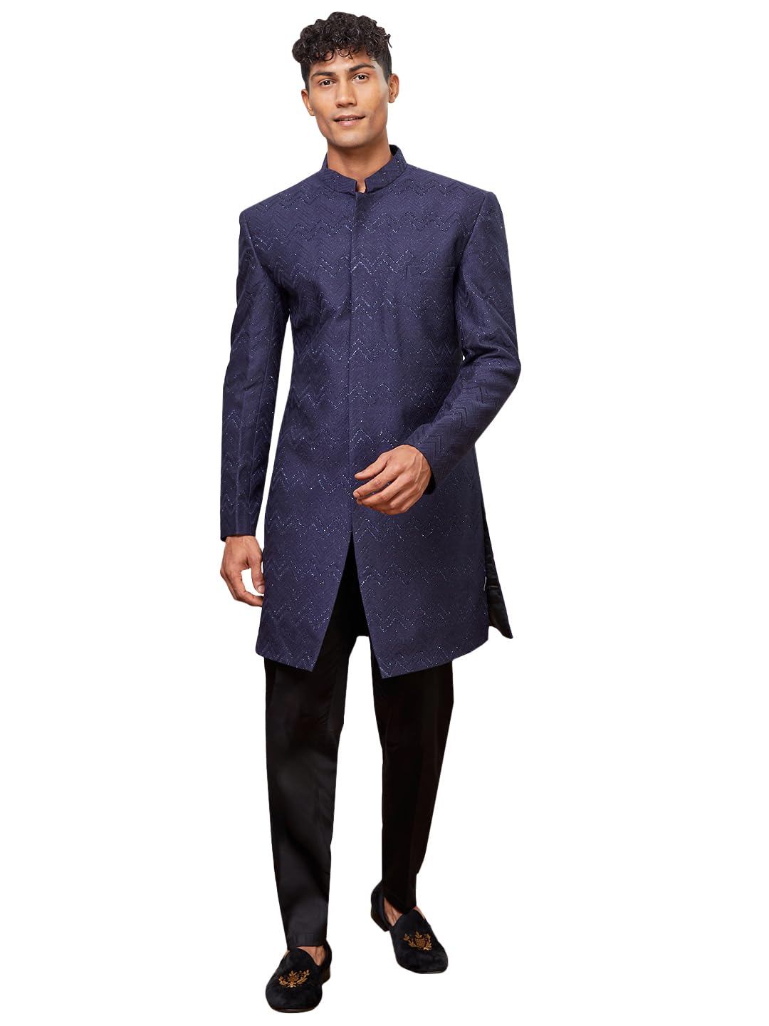 vastramay Men's Glitter Textured Indo-Western Sherwani with Viscose Pant – Wedding & Festive Ethnic Wear-picture-10