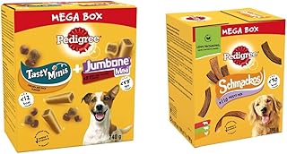 Pedigree Mega Box - Dog Training Treat Multipack with 3 Tasty Minis chicken and duck flavour and 8 Jumbone Mini beef and poultry flavour, box (740g) & Schmackos Dog Treats Meat Variety 110 Stick