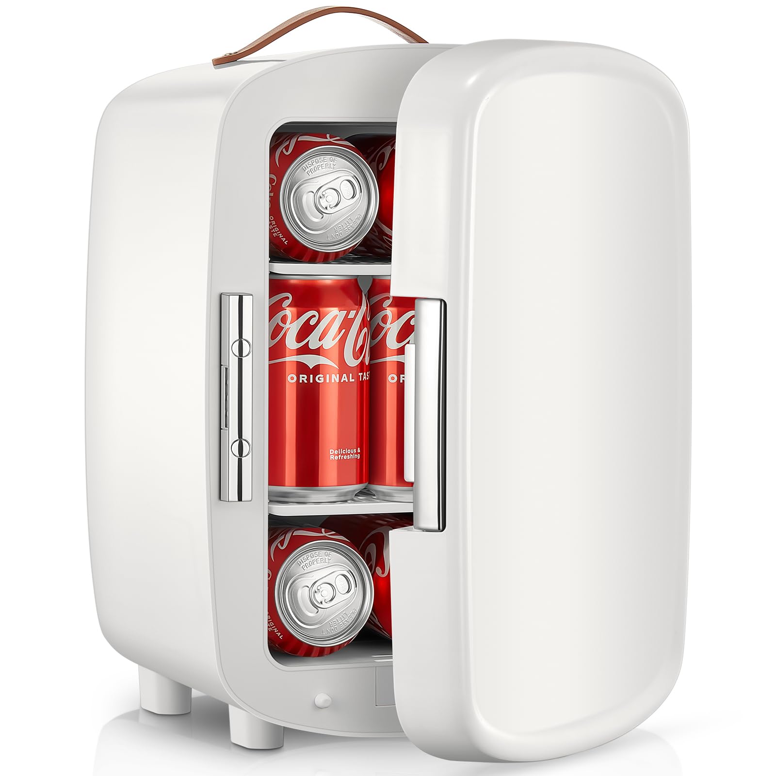 FOHERE Mini Frigo, 10 Litri/12 Lattine Frigorifero Piccolo Portatile, 220-240 V AC/DC, per camera da letto, cura della pelle, bevande, ufficio, dormitorio e auto, Bianco