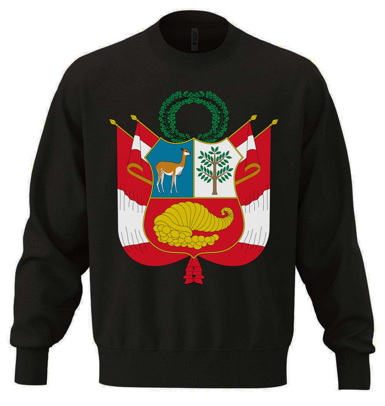 Herb Peru Unisex Oversize Mieszanka Bawełny Ciężka Bluza Czarna