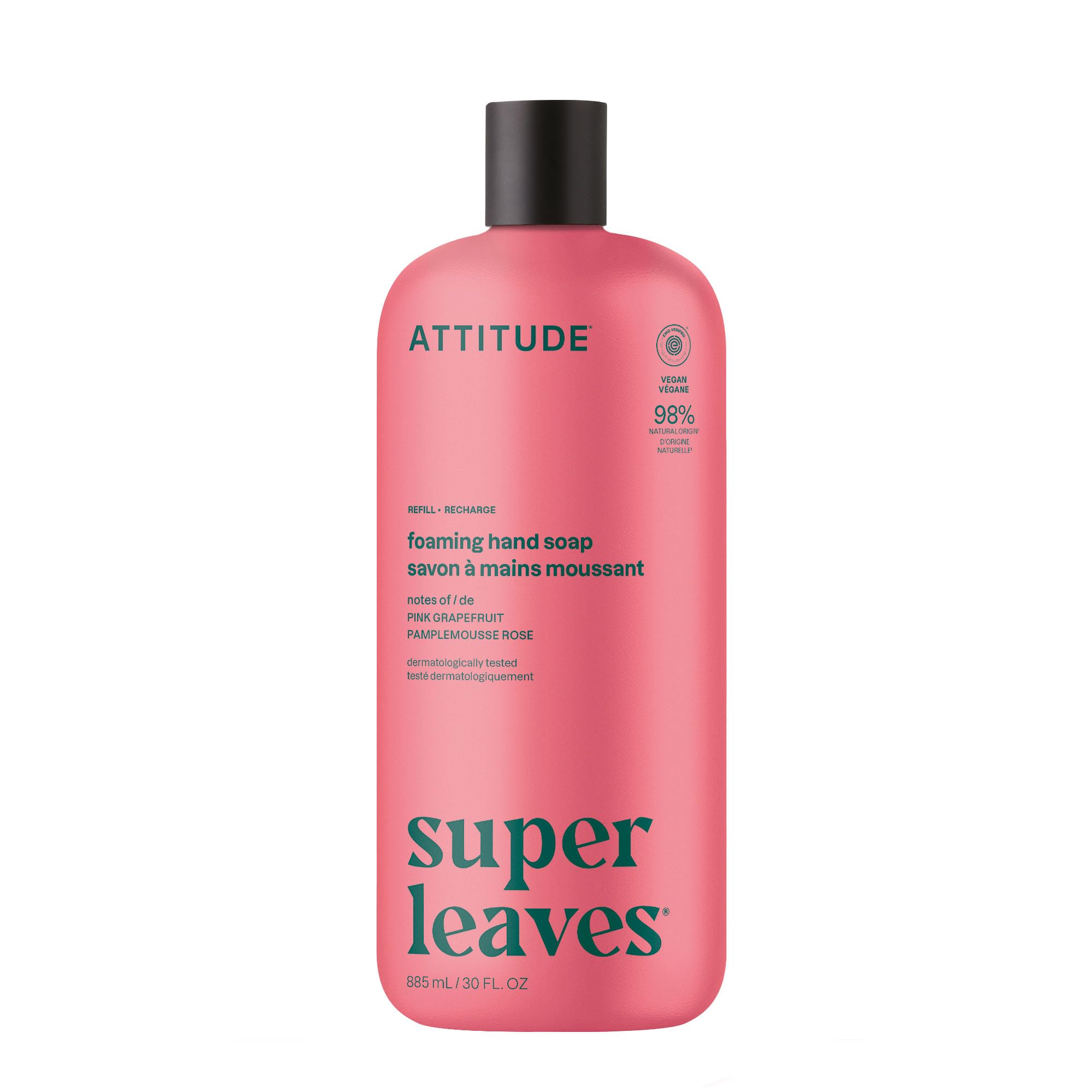ATTITUDE Foaming Hand Soap, 3X Refill, Pink Grapefruit, 30 oz