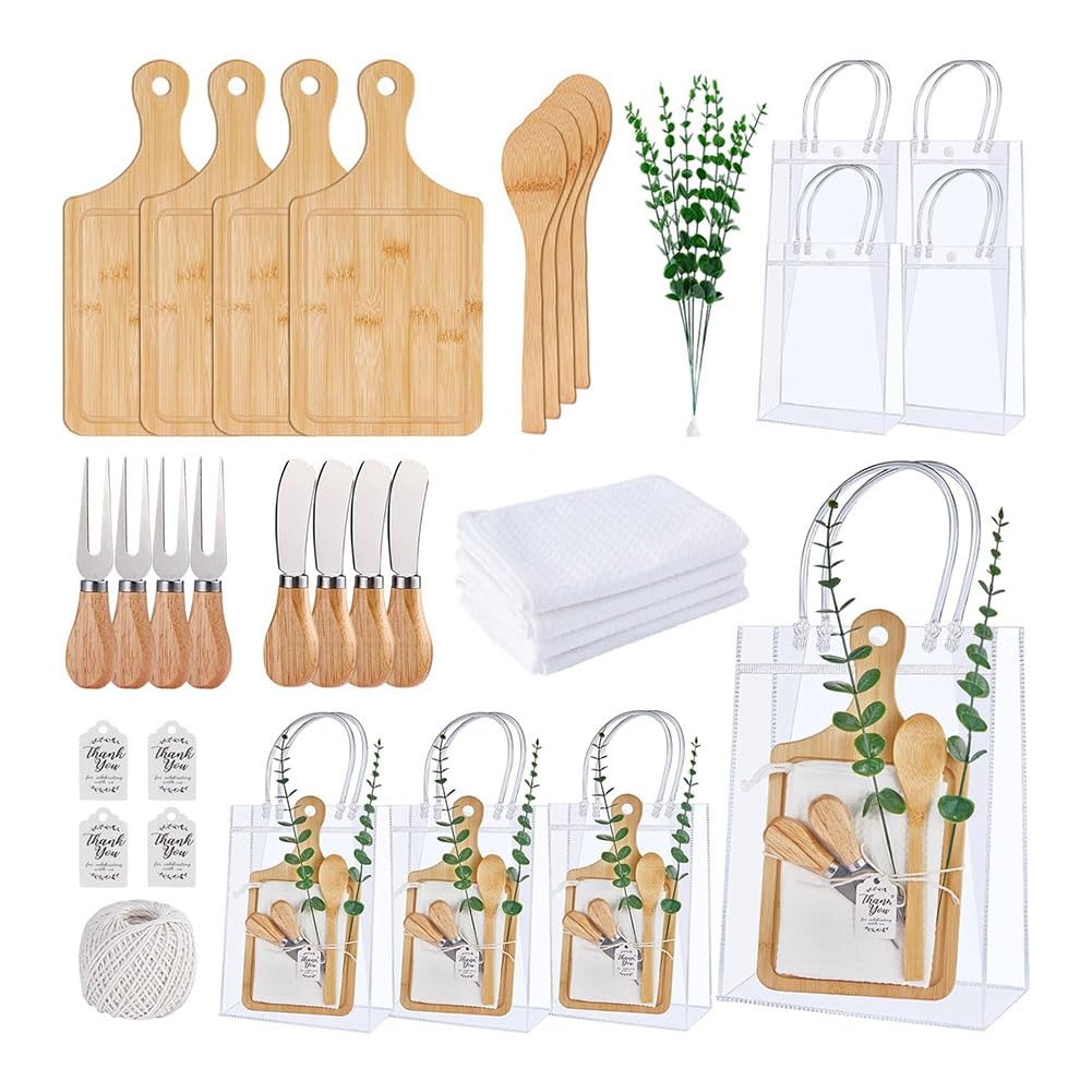 Bambus Käsebrett Butterstreicher Karotuch 4er Set Baby Shower Preise für Spielgewinner Dankeskarten