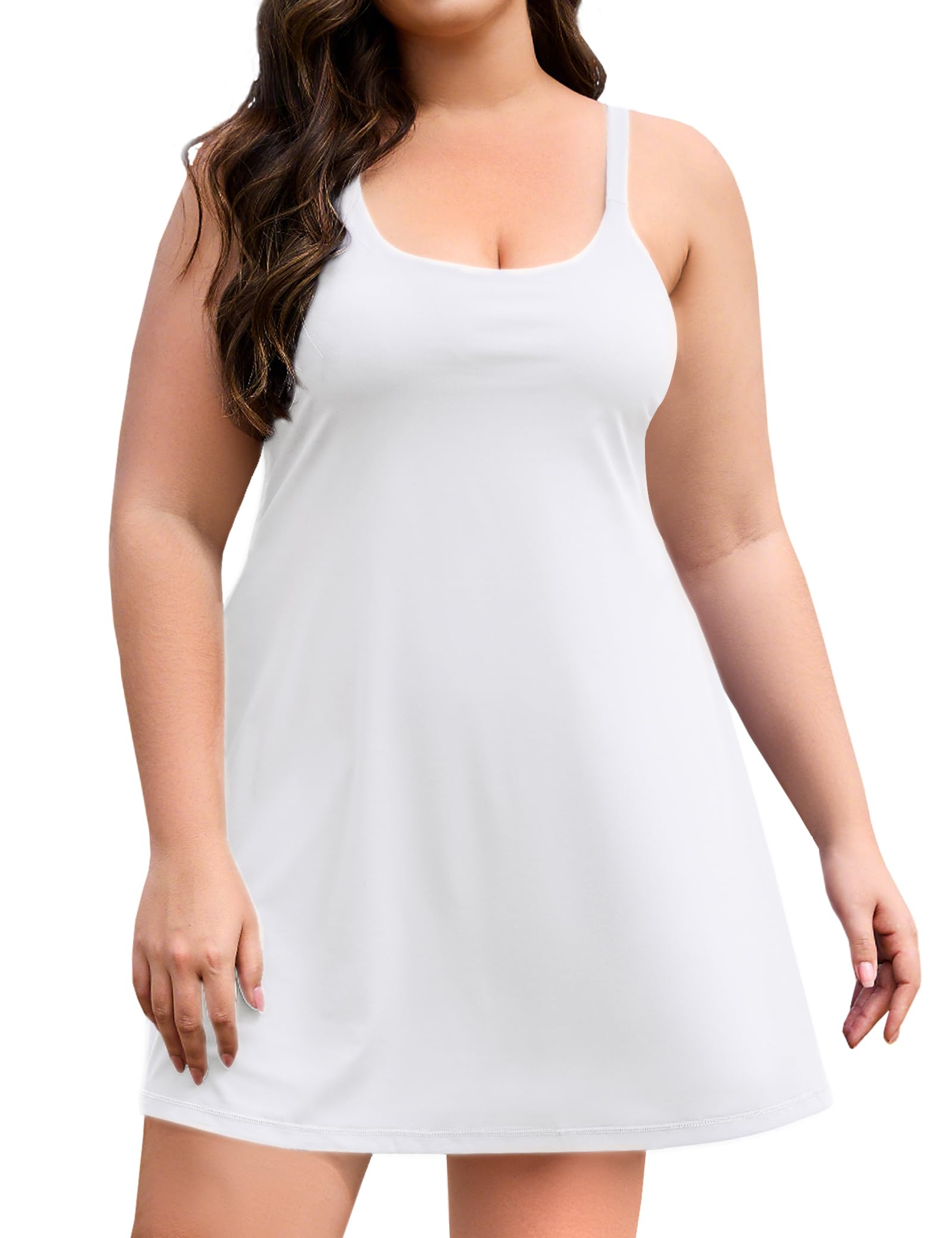 COOTRY Womens Plus Size Tennis Dress Built in Bra & Shorts Adjustable Straps Athletic Golf Workout Exercise Dress with Pocket