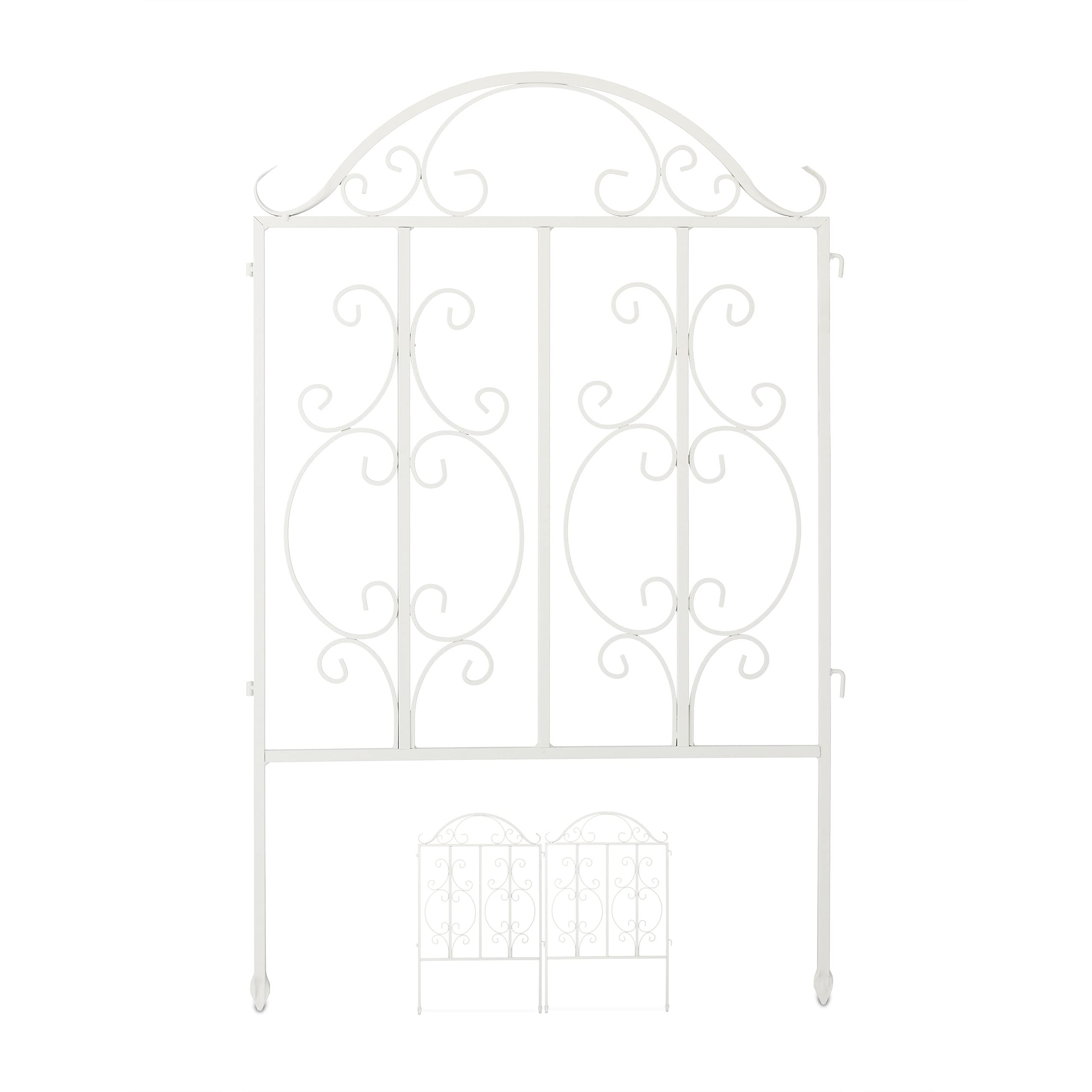 relaxdays Clôture de Jardin en Acier, système d’emboîtement 3 pièces, Bordure décorative, HxL : 98 x 63,5 cm, Blanc