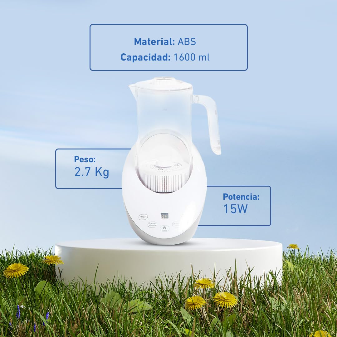 Ozono Hogar - Jarra Generadora de Hidrógeno - Hidrogena y Magnetiza el Agua - 1600 ml - Portátil, Ligera y Autolimpiable - Agua Hidrogenada Fuente de Antioxidantes