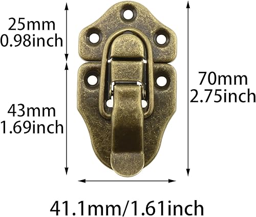 Miniatura 2 de MEETOOT 2 hebillas elásticas de bronce para gabinete, estilo retro, estilo retro, metal con pico de pato, cierre de palanca para caja de joyería,