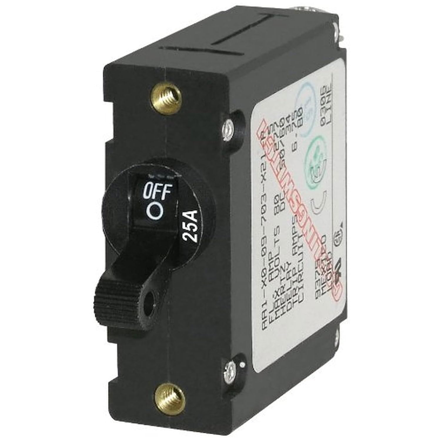 Blue Sea Systems AC/DC Single Pole Magnetic World Circuit Breaker Switch 25A Black