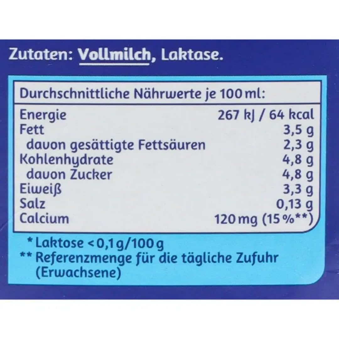 MinusL Milch Laktosefreie H-Milch 3,5% Fett Haltbare Milch, je 1 Liter, 20 Stück+ pufai