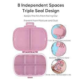 Holii Travel Pill Organizer, 8 Compartments Portable Pill Case, Daily Pill Box to Hold Vitamins, Small Pill Container for Pocket Purse Medicine OrganizerPink