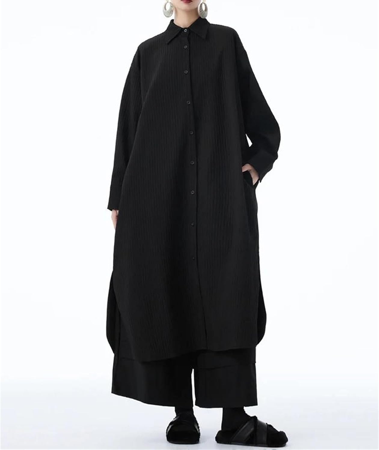 Women's Trench Coat Plus Size Long Coat Lapel Pocket Casual Spring Fall Outerwear