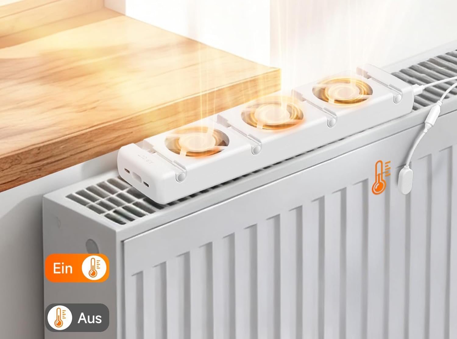 3-częściowy cichy regulowany wentylator chłodnicy z zewnętrznym termostatem, wyświetlanie temperatury cyrkulacji powietrza