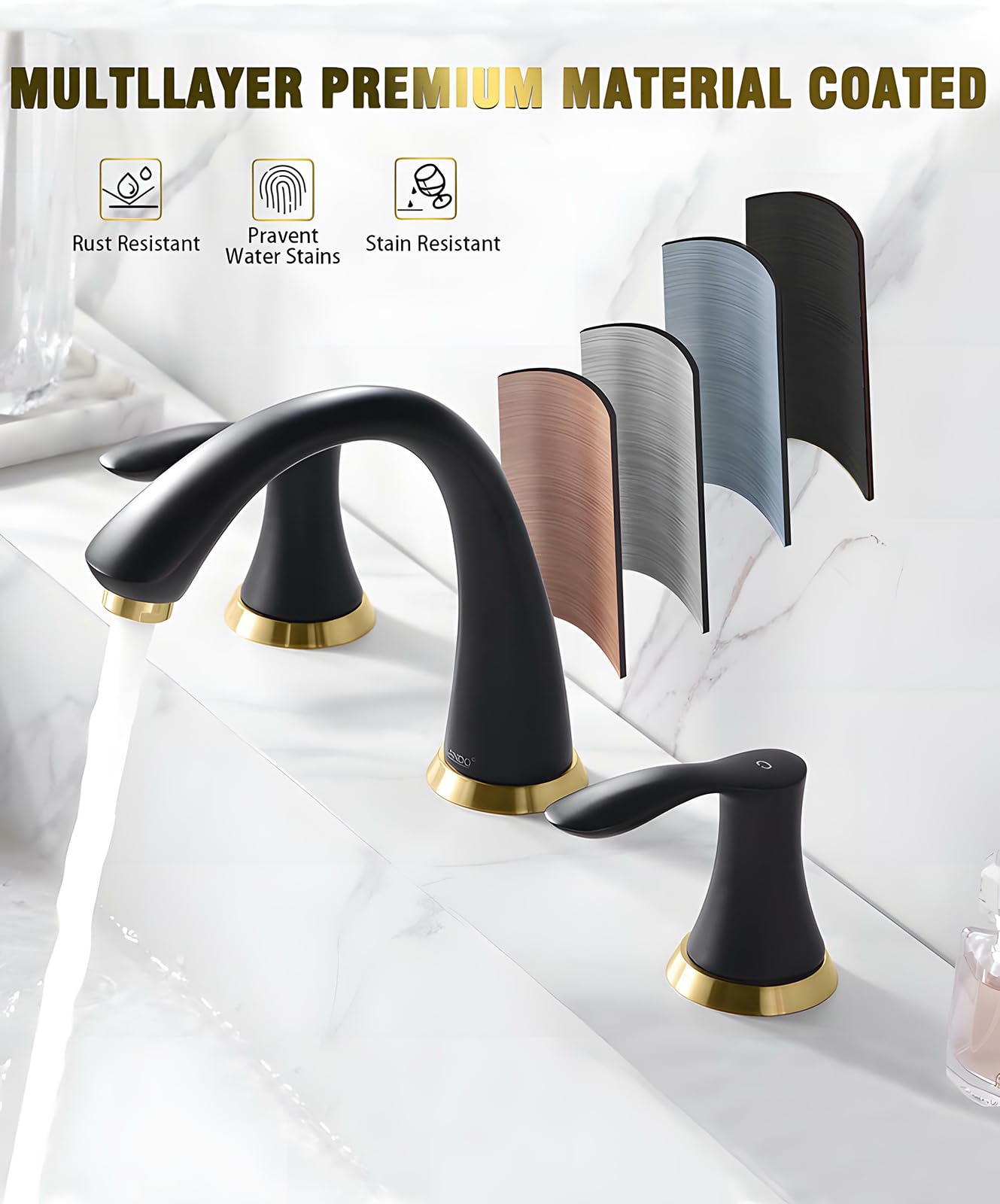 GAGALIFE Wasserfall-Armatur Für Waschbecken – 3-Loch, Gebürstetes Gold, Mit Pop-Up-Ablauf, 130 Mm Hoch