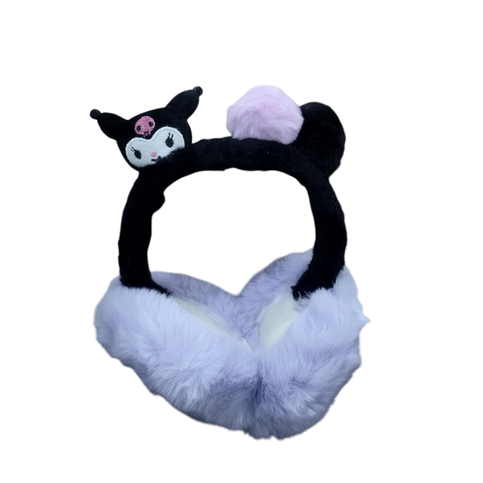 Kuroomi Plush Earmuffs with Character Headband, Black and Light Purple, Furry Winter Ear Warmers, Pack of 01 Pc-image-11