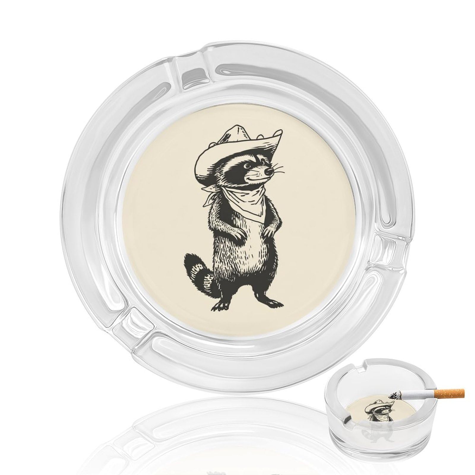 Minimalist Raccoon Wearing Cowboy Hat Glass Ashtray for Cigarettes Portable Decorative Ash Trays for Home Office Decor