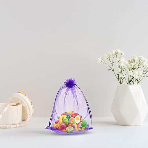 Miniatura 7 de 100 bolsas de organza con cordón de 6 x 9 pulgadas, bolsas de regalo para joyas, fiestas, bodas, regalos (6 x 9, morado)